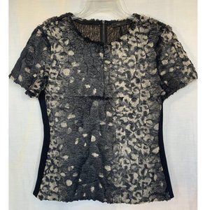 BCBG MAX AZRIA Snow Leopard Tulum Short-Sleeve Faux-Fur Top - Med